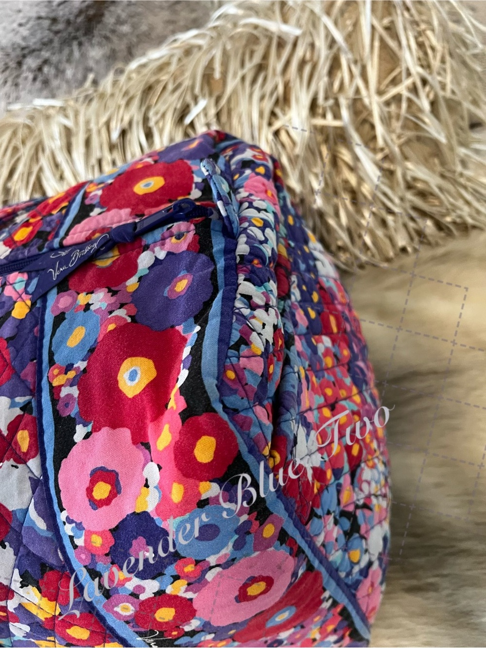 VERA BRADLEY Impressoinita 2015 Large Duffle Bag 2 Handles Zip Top Pink Purple - Picture 3 of 12
